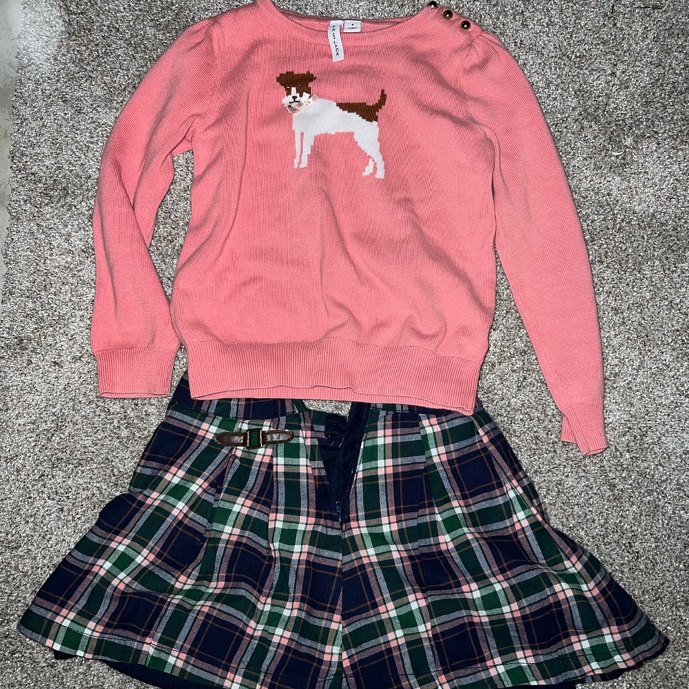 Janie and Jack, matching puppy sweater and plaid skirt
